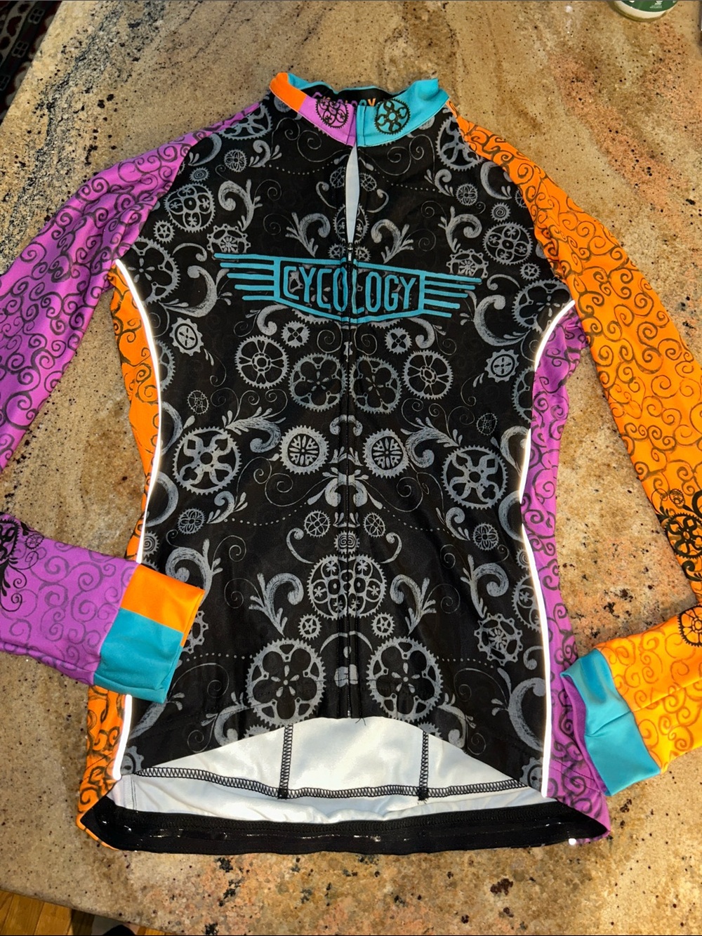 CYCOLOGY sz M Women's Colorblock Long Sleeve Cycling Jersey - Black/Pink/Orange - Picture 3 of 7